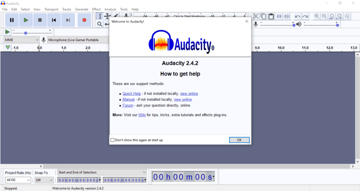 Audacity-Bildschirm