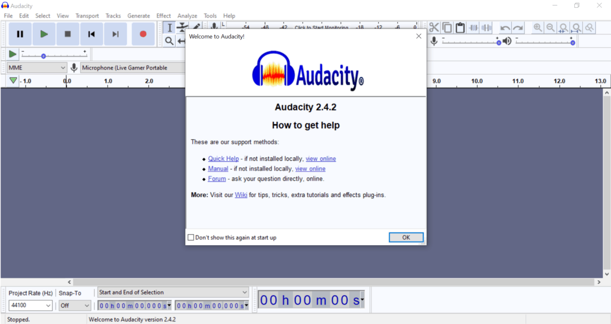  Audacity skjerm